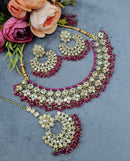 LAFZ  Antique Gold Finish Crystal Necklace Set with Earrings & Maang Tikka - CK1698MINT-