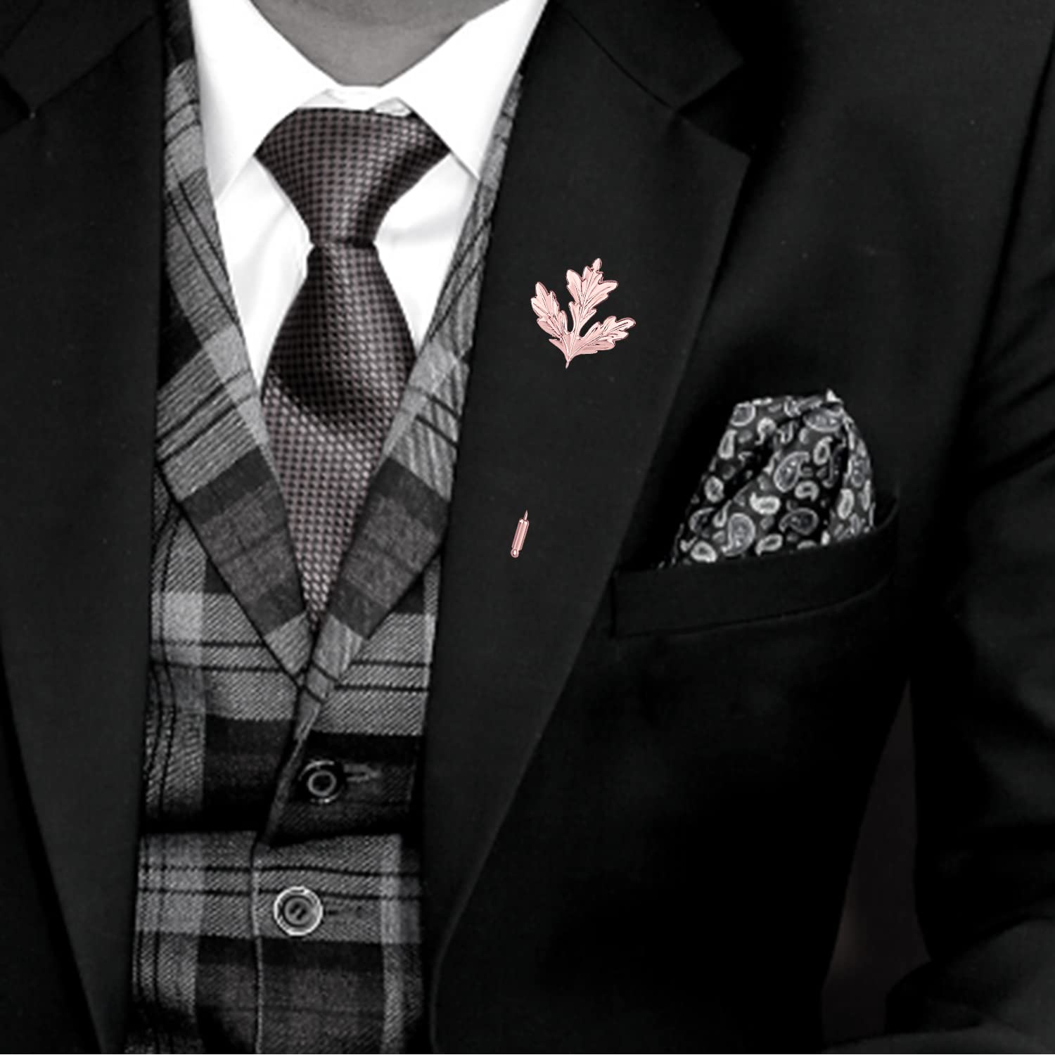 Mahi Combo of Rose Gold Plated Teddy Bear & Leaf Stick Lapel Pin Wedding Brooch Set for Men (CO1105865Z)