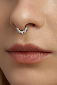 Mahi Adjustable Non-Piercing Nose Rings Set | Silver-Tone Clip-On Nose Hoop & Sparkling Crystals Flower and Septum Nose Cuff (CO1105869R)