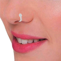Mahi Adjustable Non-Piercing Nose Rings Set | Silver-Tone Clip-On Nose Hoop & Sparkling Crystals Flower and Septum Nose Cuff (CO1105869R)