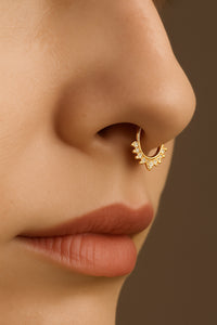 Mahi Adjustable Non-Piercing Combo of Septum Nose Ring | Clip-On Faux Nose Ring with Sparkling Crystals | Gold & Silver Finish (CO1105870M)