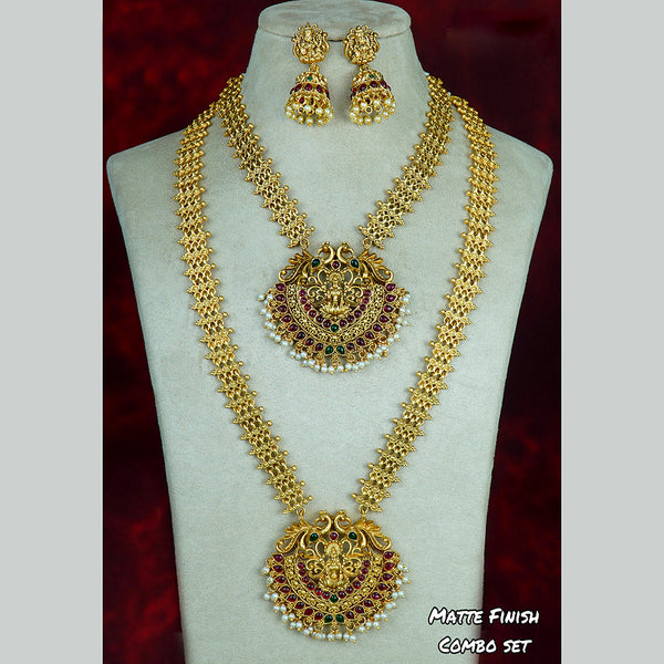 Diksha Collection Gold Plated Matte Finish Temple Necklace Combo