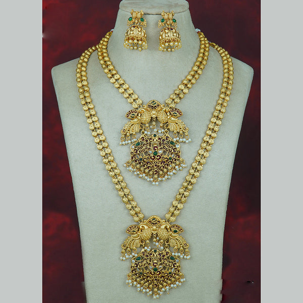 Diksha Collection Gold Plated Matte Finish Pota Stone Necklace Combo
