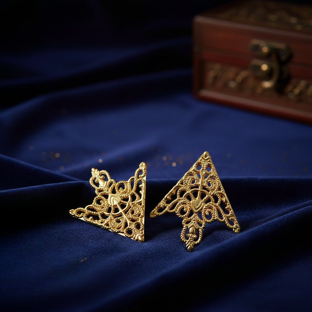 Mahi Royal Filigree Gold Tone Collar Pin Pair for Shirts, Blazers | Vintage Crown Design Shirt Accessories (CP1101255G)