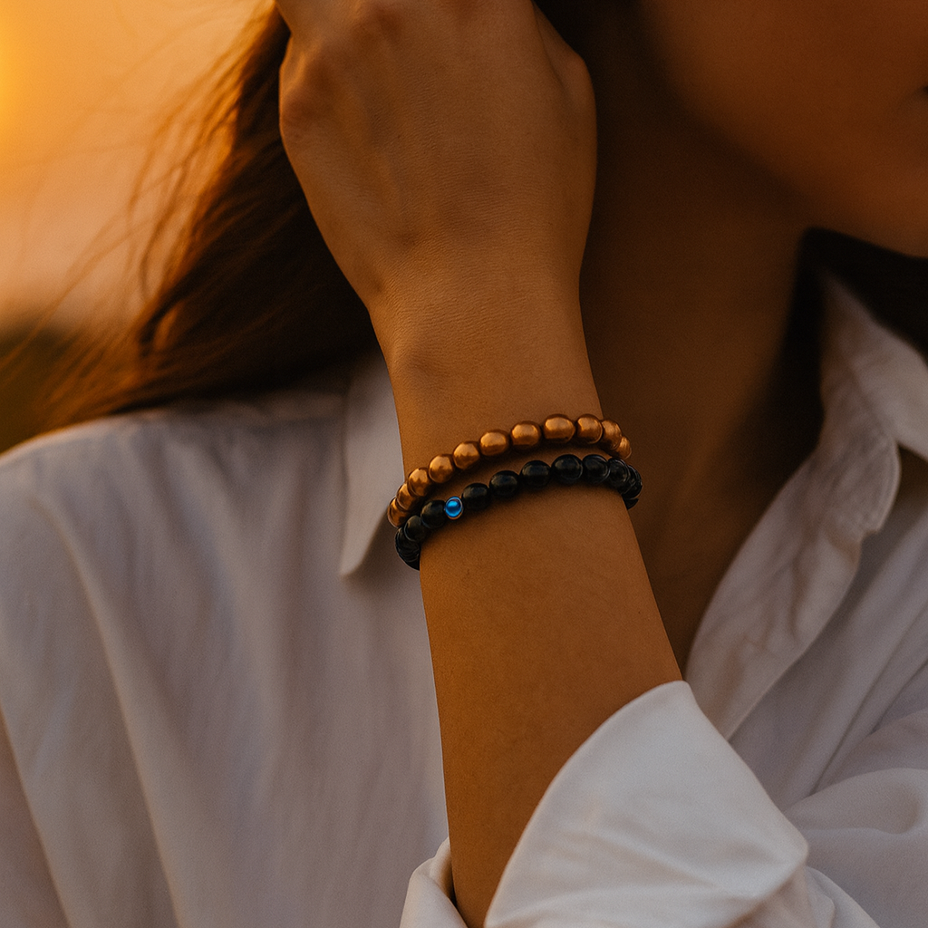 Urthn Black Obsidian with Evil Eye Beads Bracelet