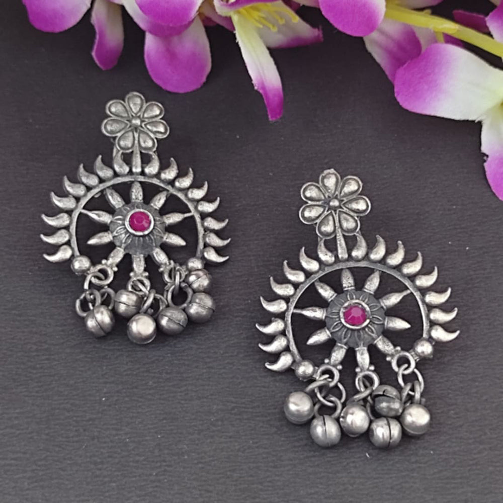 Bevy Pearls Elegant Oxidised Plated Pota Stone And Ghungroo Dangler Earrings