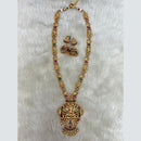 Tarangavi Copper Gold Plated Pota Stone Temple Necklace Set