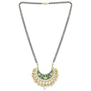 Etnico Gold Plated Traditional Meena Work Pearl Studded Pendant with Black Bead Chain Mangalsutra for Women (D083G)