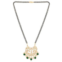Etnico Gold Plated Traditional Pearl Kundan Studded Pendant with Black Bead Chain Mangalsutra for Women (D086G)