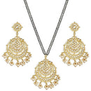 Etnico Gold Plated Traditional Pearl Kundan Studded Pendant with Black Bead Chain Mangalsutra With Earrings for Women (D089-88) (Style 2)