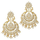 Etnico Gold Plated Traditional Pearl Kundan Studded Pendant with Black Bead Chain Mangalsutra With Earrings for Women (D089W)