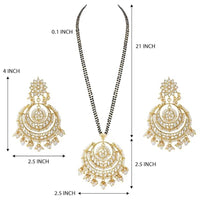 Etnico Gold Plated Traditional Pearl Kundan Studded Pendant with Black Bead Chain Mangalsutra With Earrings for Women (D089W)