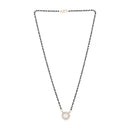 Etnico Rose Gold Plated Traditional Single Line American Diamond Black Bead Chain Mangalsutra for Women (D116)