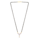 Etnico Gold Plated Single Line CZ Diamond Pendant with Black Bead Long Chain Mangalsutra for Women