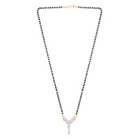 Etnico Gold Plated Single Line CZ Diamond Pendant with Black Bead Long Chain Mangalsutra for Women