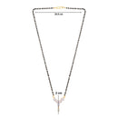Etnico Gold Plated Single Line CZ Diamond Pendant with Black Bead Long Chain Mangalsutra for Women