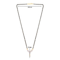 Etnico Gold Plated Single Line CZ Diamond Pendant with Black Bead Long Chain Mangalsutra for Women