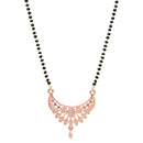 Etnico Rose Gold Plated Traditional Single Line CZ American Diamond Pendant with Black Bead Long Chain Mangalsutra for Women