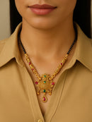 Etnico Gold Plated Traditional Pendant & Black Bead Chain Mangalsutra With Earrings For Women
