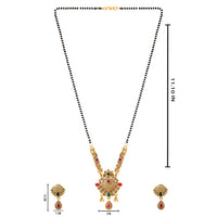 Etnico Gold Plated Traditional Pendant & Black Bead Chain Mangalsutra With Earrings For Women