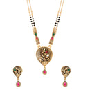 Etnico Gold Plated Traditional Studded Pendant & Black Bead Chain Mangalsutra With Earrings For Women