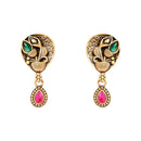 Etnico Gold Plated Traditional Studded Pendant & Black Bead Chain Mangalsutra With Earrings For Women