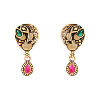 Etnico Gold Plated Traditional Studded Pendant & Black Bead Chain Mangalsutra With Earrings For Women