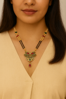 Etnico Gold Plated Traditional Pendant & Black Bead Chain Mangalsutra With Earrings For Women