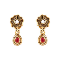 Etnico Gold Plated Traditional Pendant & Black Bead Chain Mangalsutra With Earrings For Women