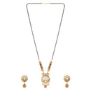 Etnico Gold Plated Traditional Studded Pendant & Black Bead Chain Mangalsutra With Earrings For Women