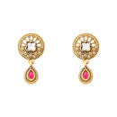 Etnico Gold Plated Traditional Studded Pendant & Black Bead Chain Mangalsutra With Earrings For Women
