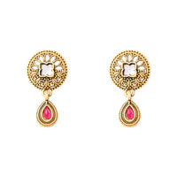 Etnico Gold Plated Traditional Studded Pendant & Black Bead Chain Mangalsutra With Earrings For Women