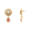 Etnico Gold Plated Traditional Studded Pendant & Black Bead Chain Mangalsutra With Earrings For Women