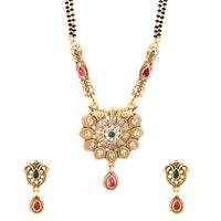 Etnico Gold Plated Traditional antique Pendant & Black Bead Chain Mangalsutra With Earrings For Women