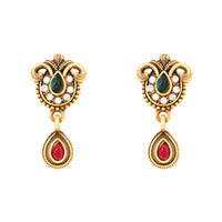 Etnico Gold Plated Traditional antique Pendant & Black Bead Chain Mangalsutra With Earrings For Women