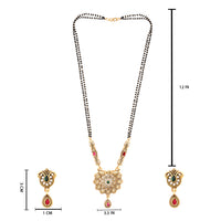 Etnico Gold Plated Traditional antique Pendant & Black Bead Chain Mangalsutra With Earrings For Women