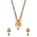 Etnico Gold Plated Traditional Studded Pendant & Black Bead Chain Mangalsutra With Earrings For Women
