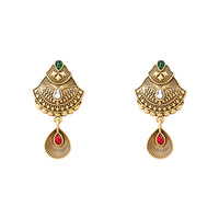 Etnico Gold Plated Traditional Studded Pendant & Black Bead Chain Mangalsutra With Earrings For Women