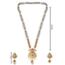 Etnico Gold Plated Traditional Studded Pendant & Black Bead Chain Mangalsutra With Earrings For Women