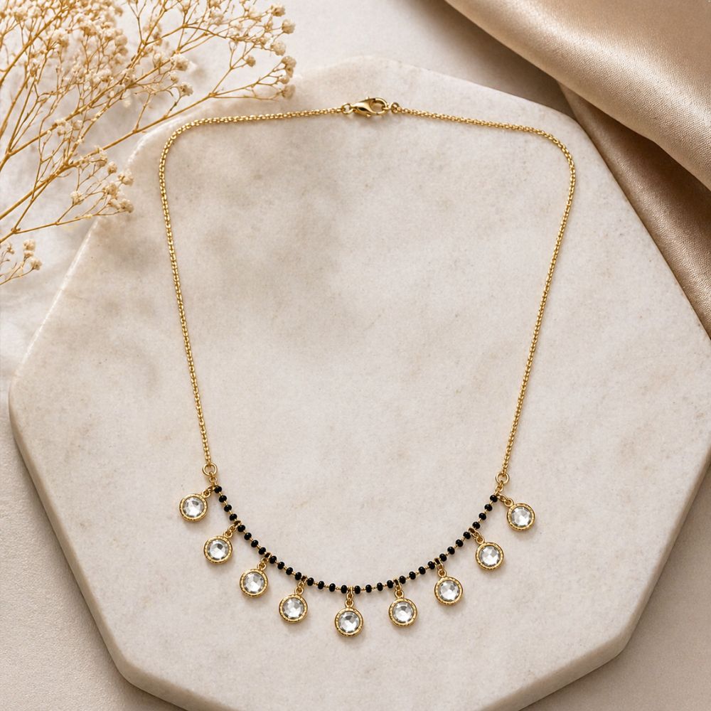 Etnico Fashion Gold Plated Kundan Black Beads Mangalsutra Necklace for Women