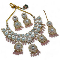 Knigght angel  Gold Plated Kundan Crystal Stone And Beads Necklace Set
