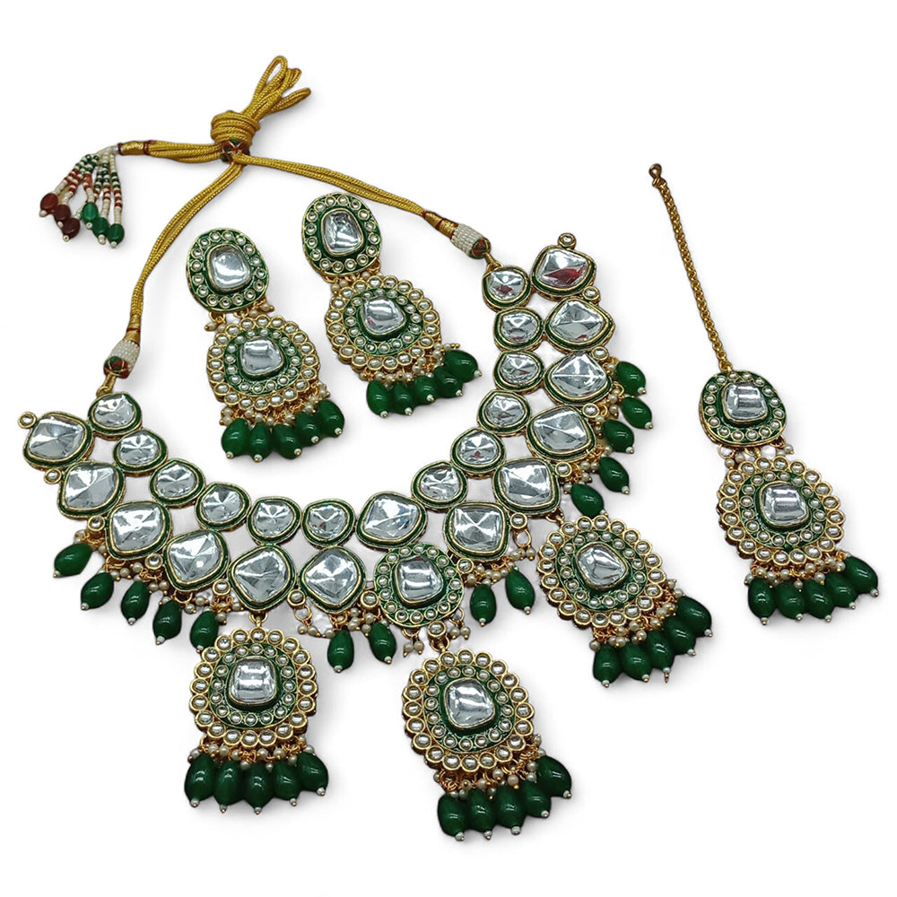 Knigght angel  Gold Plated Kundan Crystal Stone And Beads Necklace Set