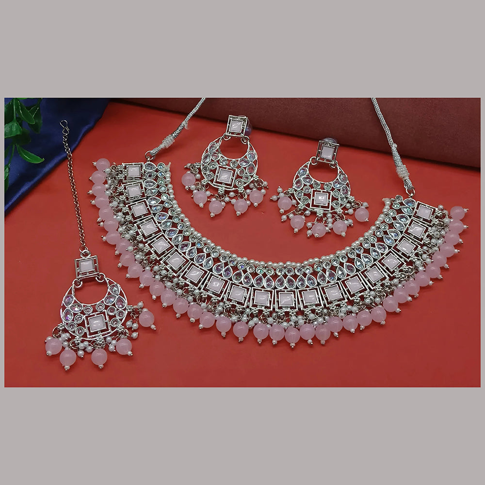Knigght angel  Silver Plated Crystal Stone Pearl And Beads Necklace Set