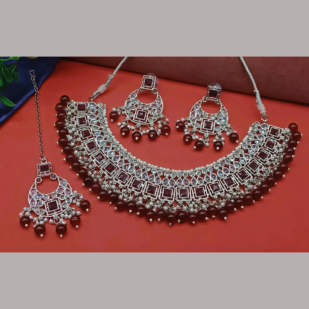Knigght angel  Silver Plated Crystal Stone Pearl And Beads Necklace Set