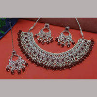 Knigght angel  Silver Plated Crystal Stone Pearl And Beads Necklace Set