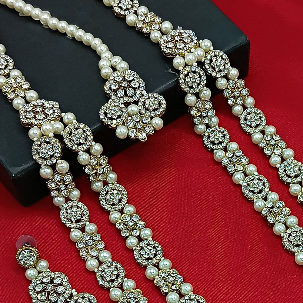 Knigght angel  Gold Plated Austrian Stone And Pearl Long Necklace Set