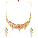 Rasmm Creations Gold Plated Mint Meena And Kundan With Ruby Pota Necklace Set