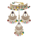 Rasmm Creations Mehndi Plated Reverse AD Multi Beads Necklace Set