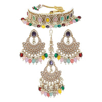 Rasmm Creations Mehndi Plated Reverse AD Multi Beads Necklace Set
