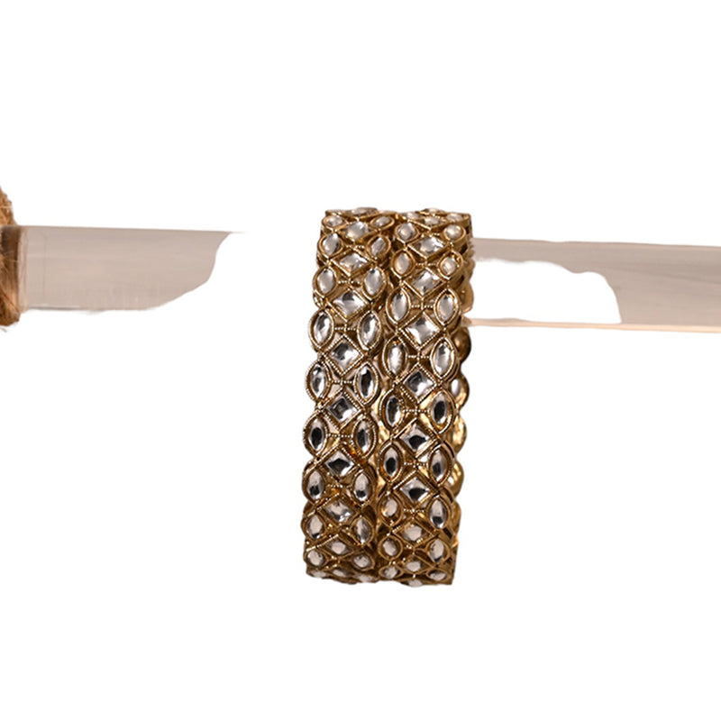 Manik Copper Gold Plated  Kundan Beads Work Bangles set